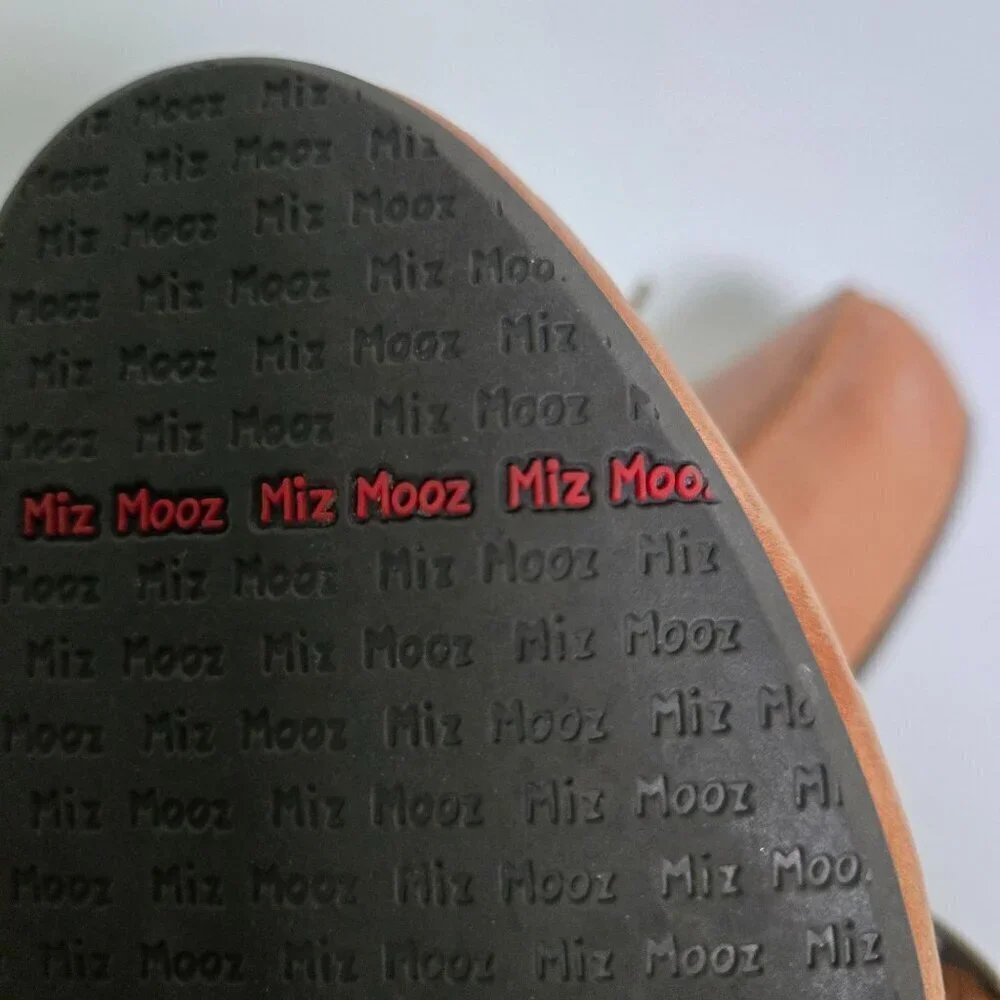 Miz Mooz Elvin Y2K Cognac Leather Lace Up Buckle Block Heel Shoe Size 7.5/8